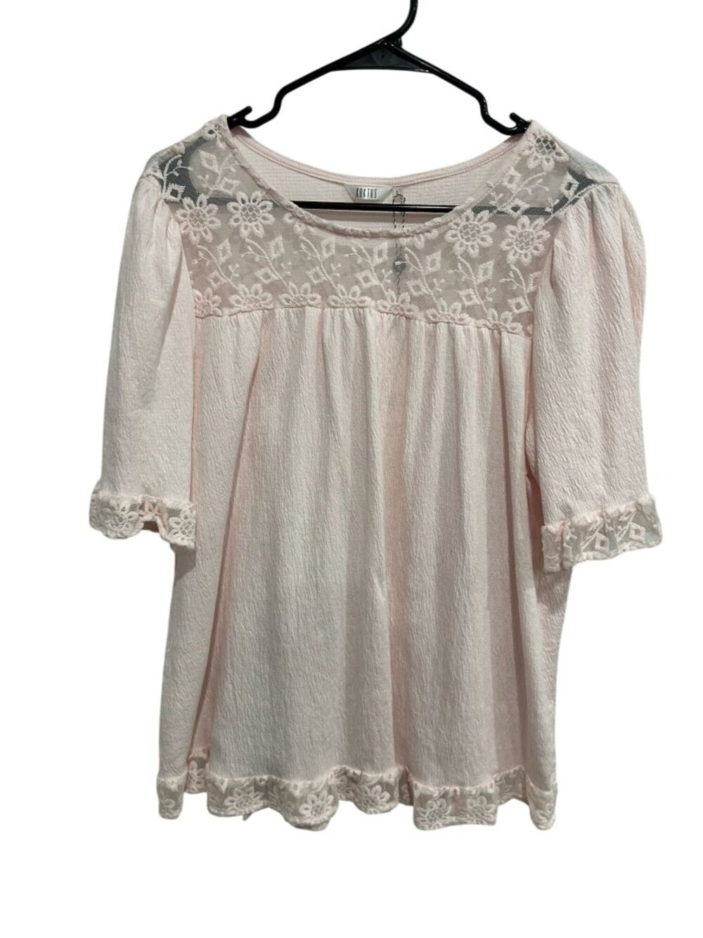 Kaktus Large Light Pink Lace 3/4 Sleeve Top Floral Embroidery Gardencore NWT